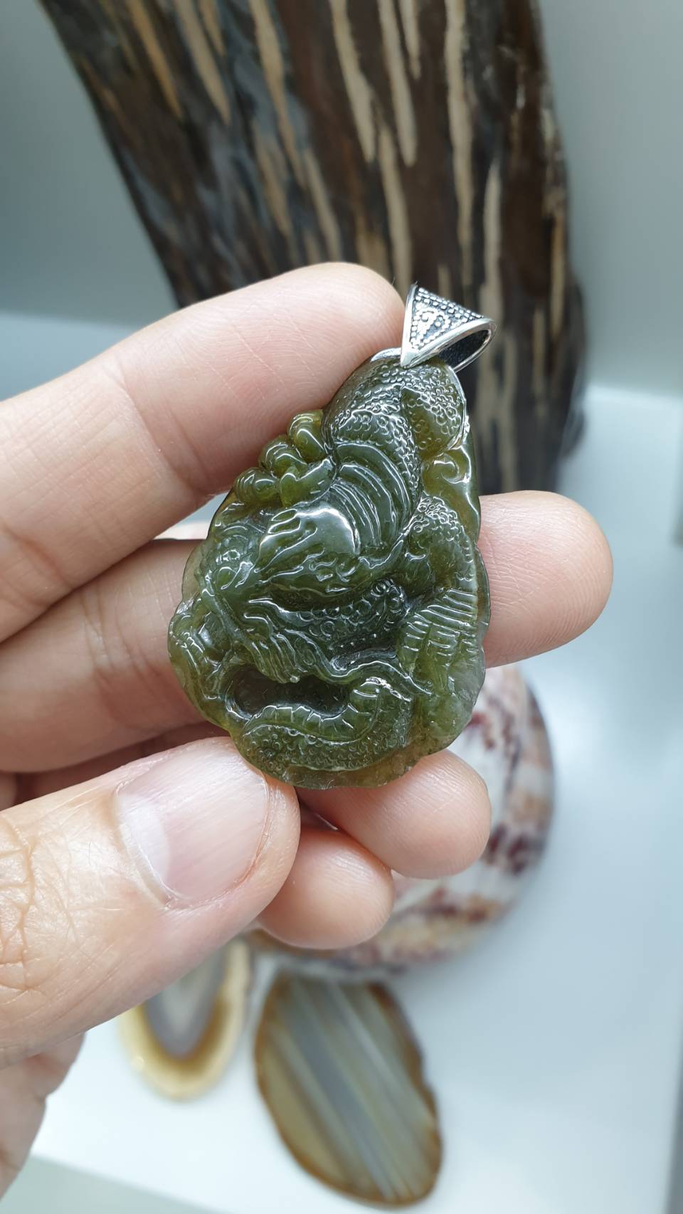 Jade Dragon Pendant Type A Natural Jadeite Sterling Silver S925