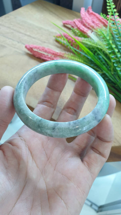 Ash Green Jade Bangle S61 Fei Cui Type A Myanmar Jadeite