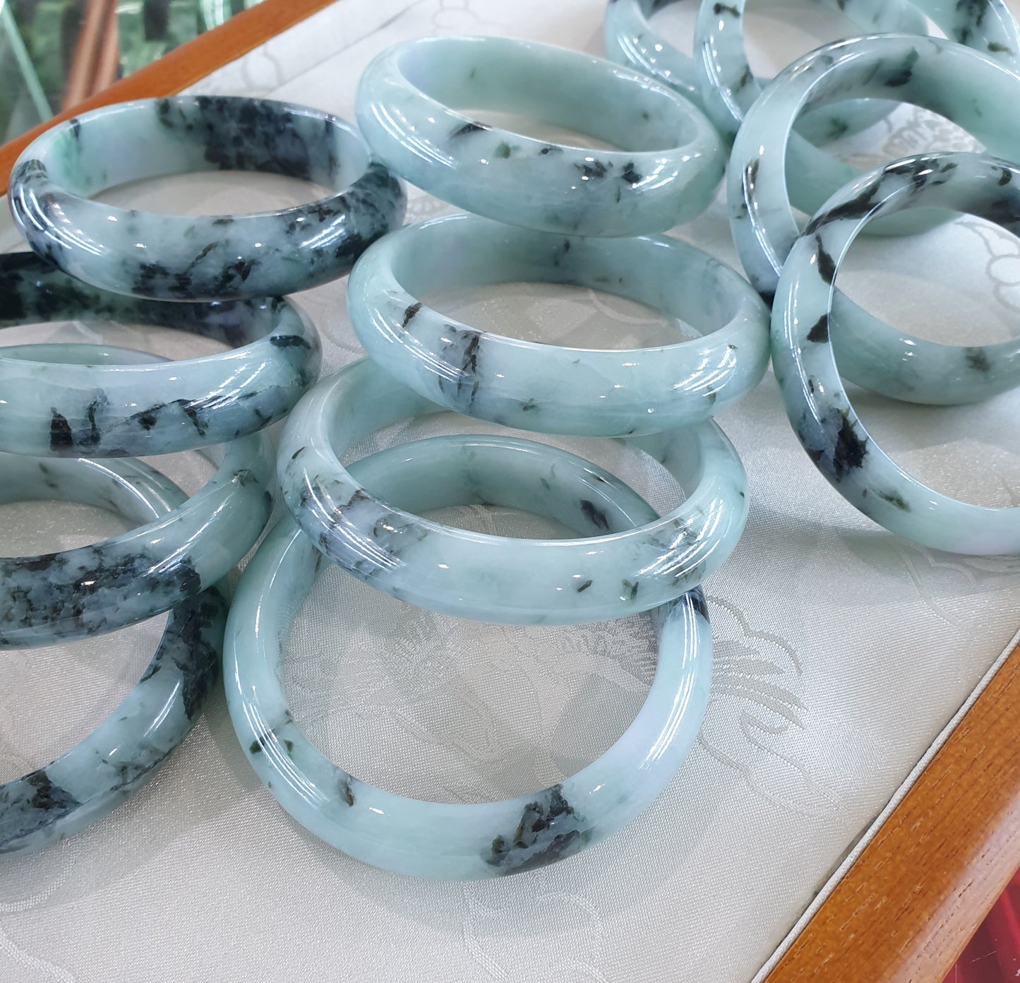 Marbled Blue Jade Bangle (S 60 or 61) | Type A Natural Jadeite | Lucky Charm Wrist Candy for Her
