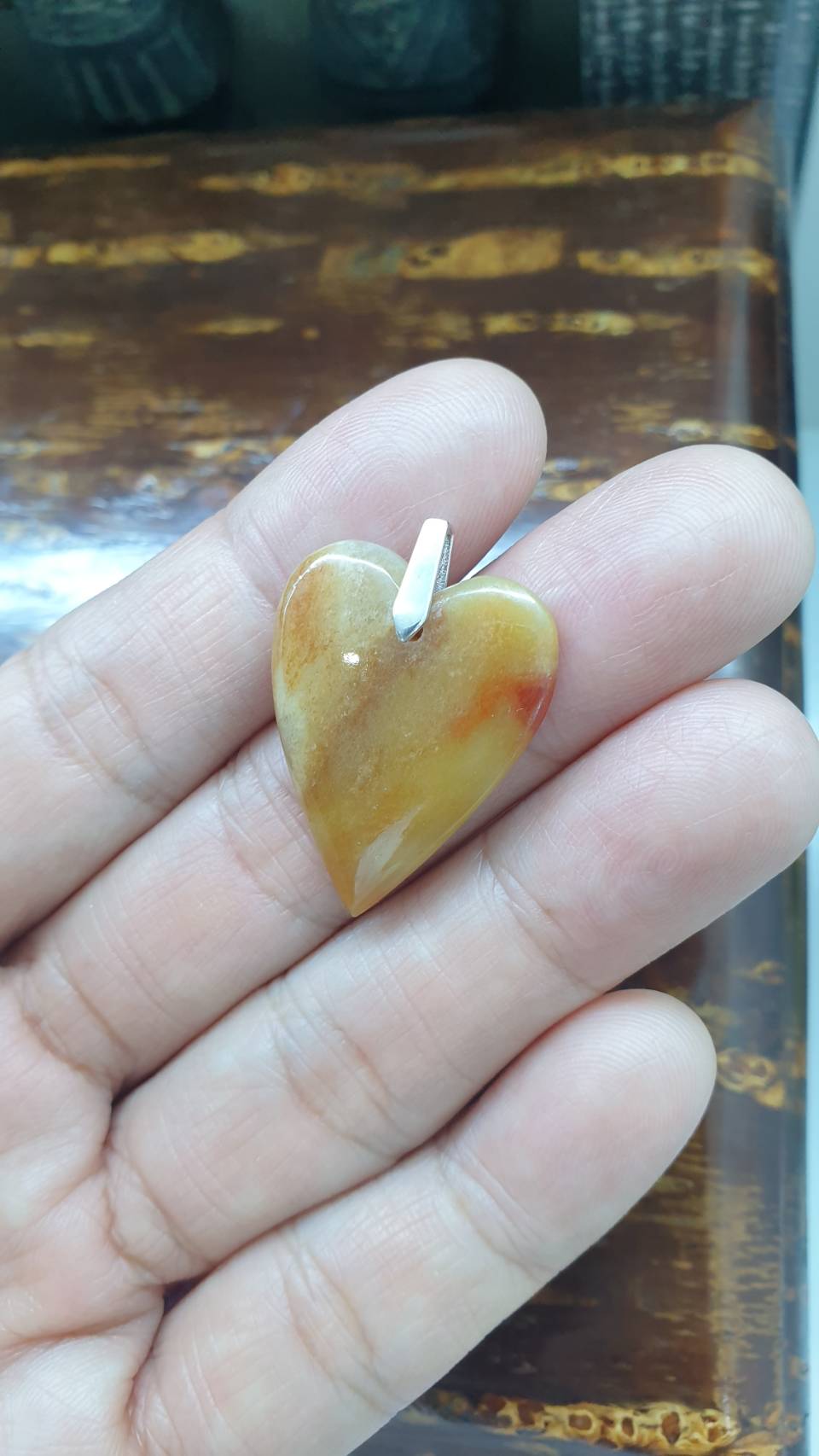 Honey Jade Heart Pendant Type A Natural Jadeite Sterling Silver S925