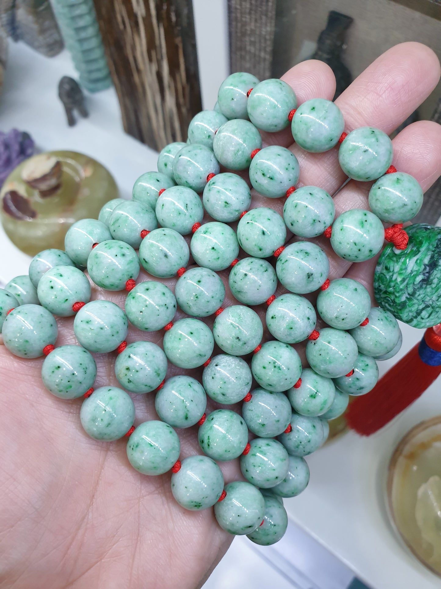 108 Beads Premium Jade Japa Mala | Type A Natural Jadeite | Handcrafted Meditation Beads