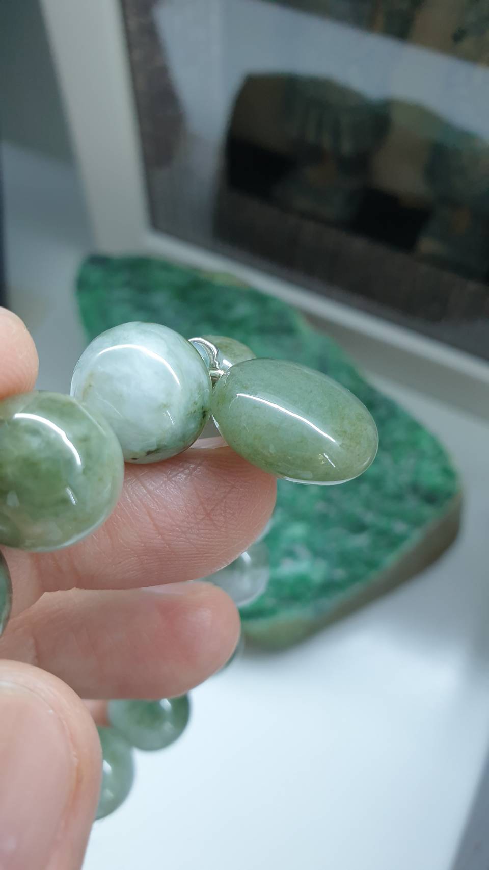 Single Charm Jade Bracelet 17cm Myanmar Natural Jadeite Type A Two Tone Beads