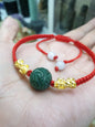 Jade Ru Yi & Gold Pixiu on Red Thread Bracelet (Adjustable) | Pure 24K Gold | Fei Cui - Type A Jadeite