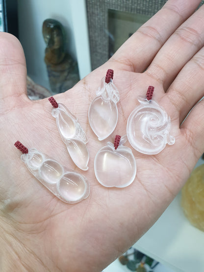 Quartz Lucky Charm Pendant | Natural Clear Quartz | Handwoven Thread Bail