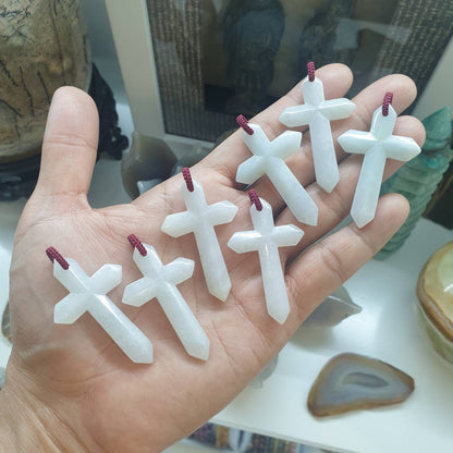 White Jade Cross Pendant (Random Pick) | Fei Cui - Type A Jadeite | Handwoven Bail