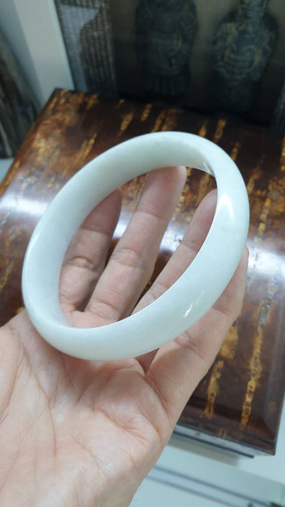 Plus Size White Jade Bangle S78 Type A Myanmar Jadeite Fei Cui