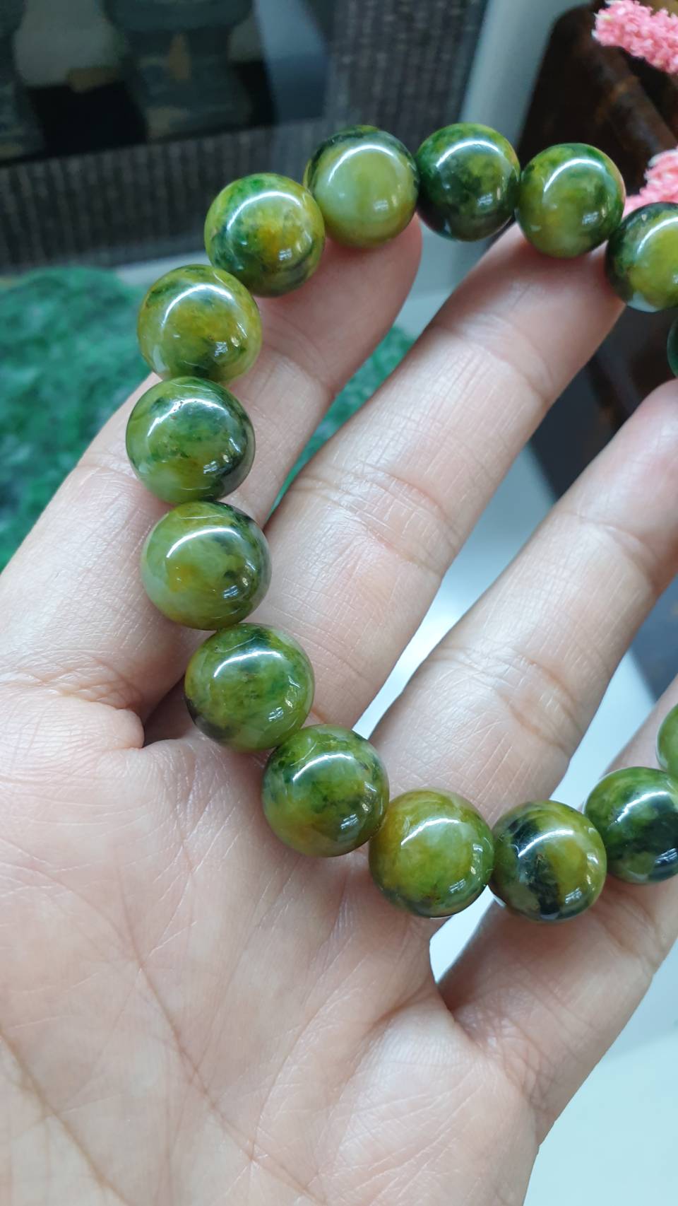 Honey Green Jade Gents Style Bracelet 18cm Fei Cui Type A Myanmar Jadeite