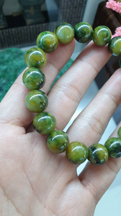 Honey Green Jade Gents Style Bracelet 18cm Fei Cui Type A Myanmar Jadeite