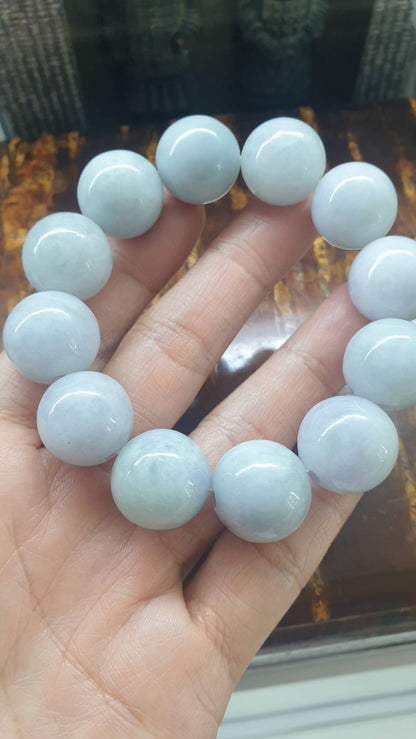 Large Beads Lavender Jade Bracelet (17 cm) | Fei Cui - Type A Jadeite 18 mm Beads | Statement Material Wrist Accessory