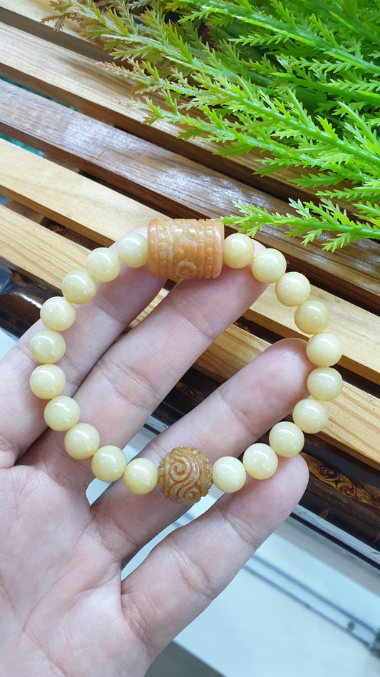 Tricolor Jade Beads Ru Yi Bracelet 17cm Natural Myanmar Jadeite