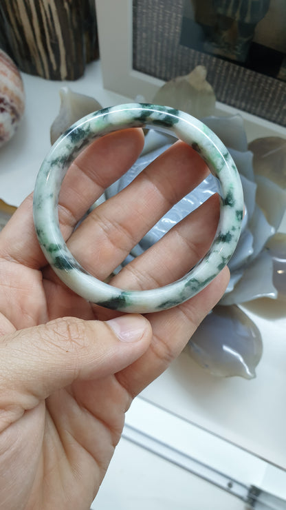 Paired Marbled Green Jade Bangles S57.5 Type A Natural Burma Jadeite