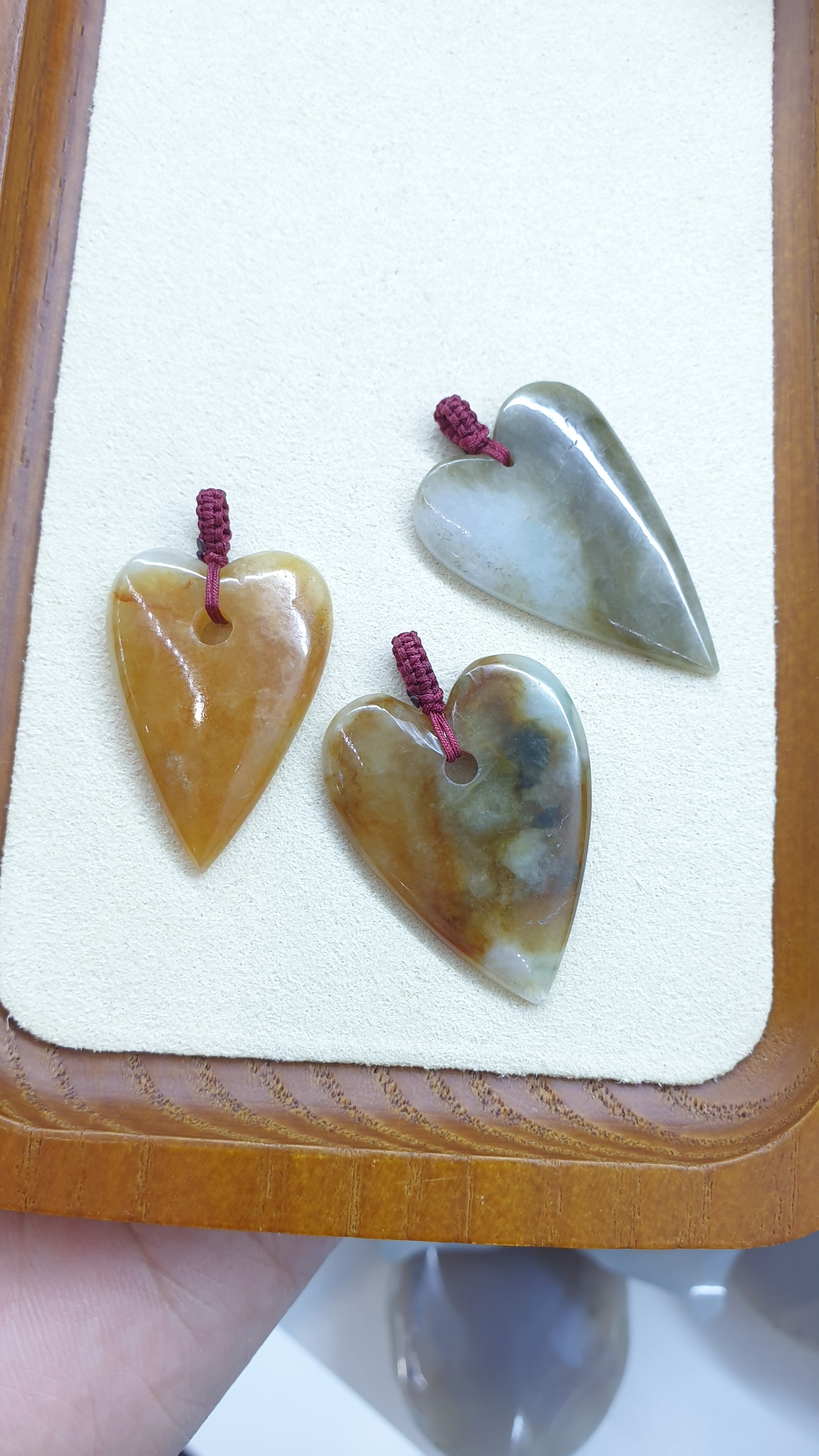 Natural Type A Jadeite Heart Boho Pendant with Handwoven Thread Bail
