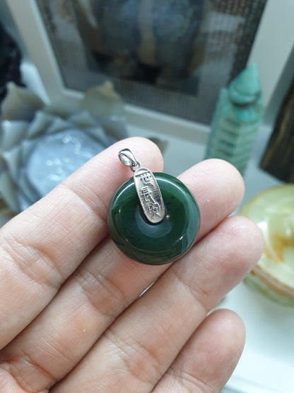 Jade Ping An Kou Lucky Charm Pendant | Sterling Silver & Authentic Jade | Wealth & Fortune Jewelry