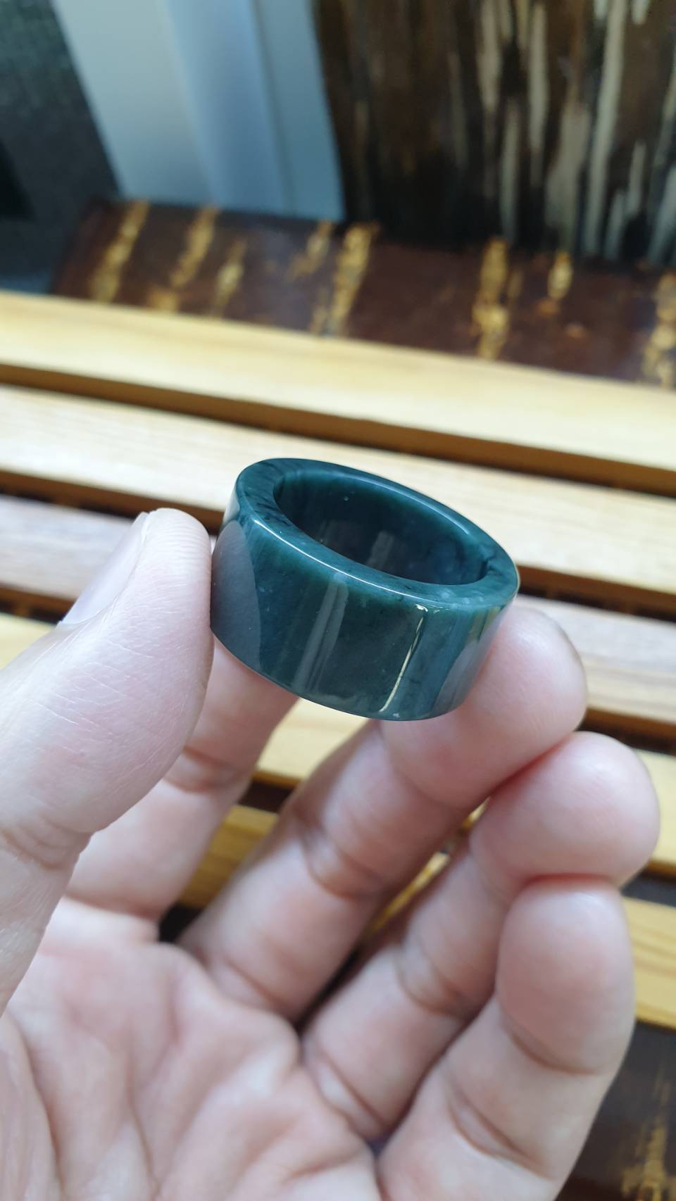 Jade Archer's Ring 12 US - Type A Natural Jadeite Gray Blue