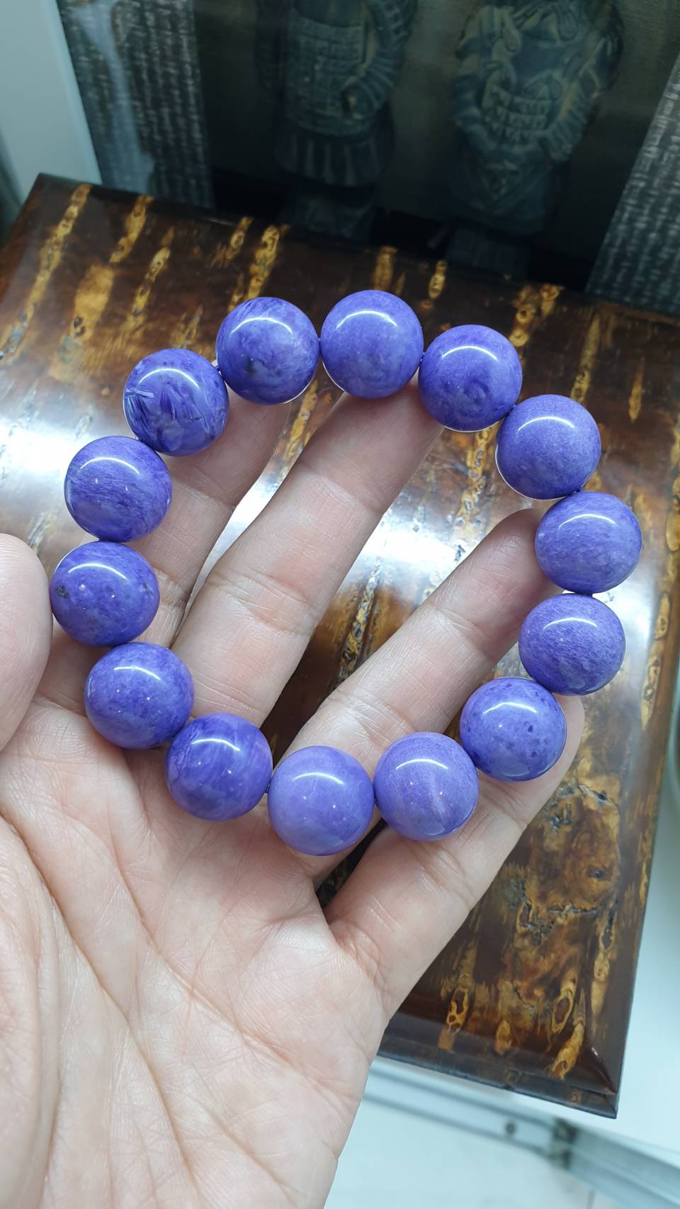 Charoite Bracelet (18 cm) | Natural Stone Beads | His or Hers Statement Wrist Accessory