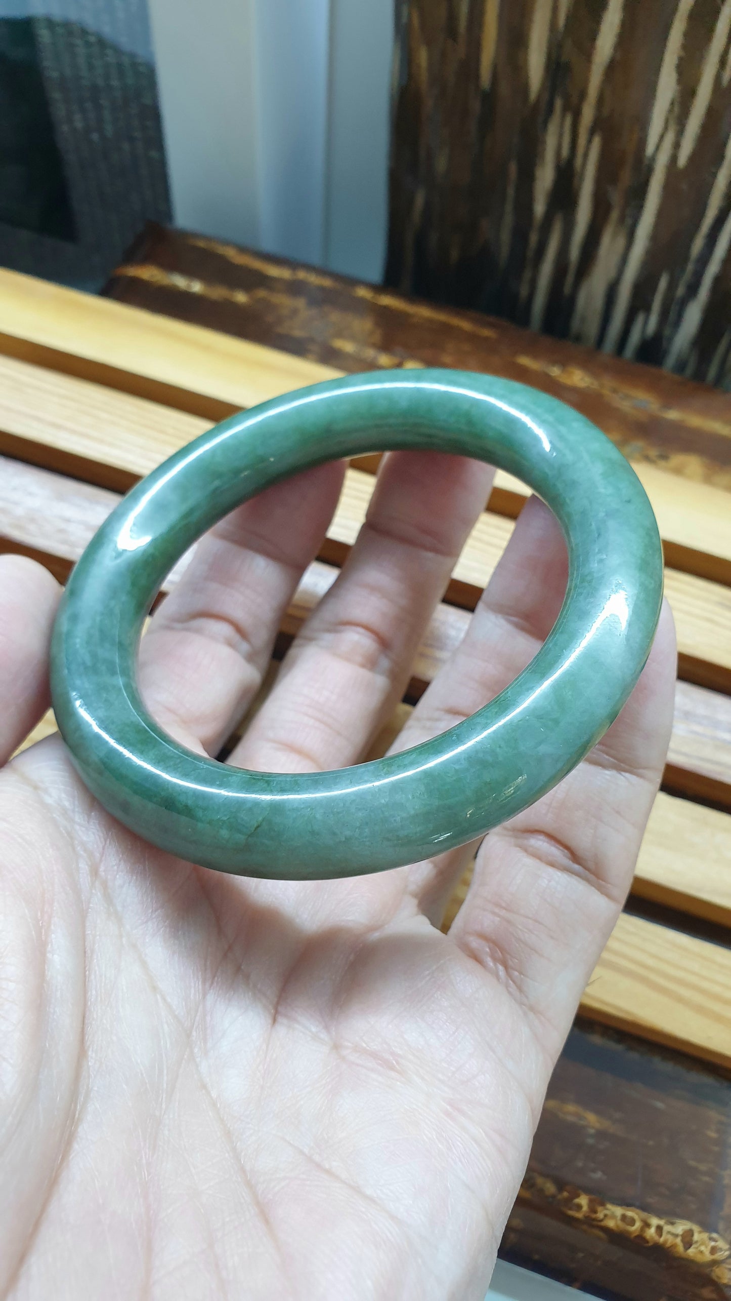Green Jade Cylindrical Bangle S57.5 Fei Cui Type A Burma Jadeite