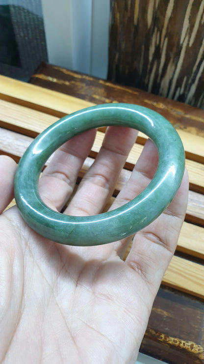 Green Jade Cylindrical Bangle S57.5 Fei Cui Type A Burma Jadeite