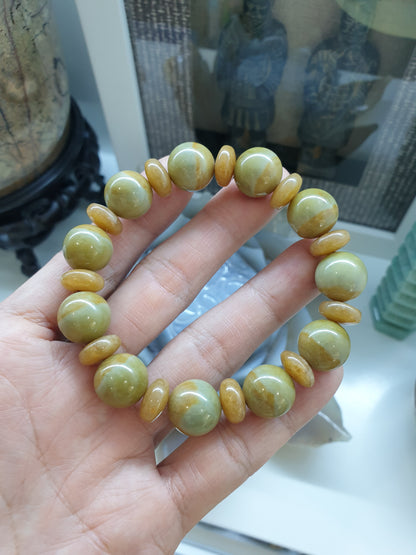Honey Green Jade Bracelet | Fei Cui Type A Jadeite | His or Hers Earthy Luxurious Wrist Accessory