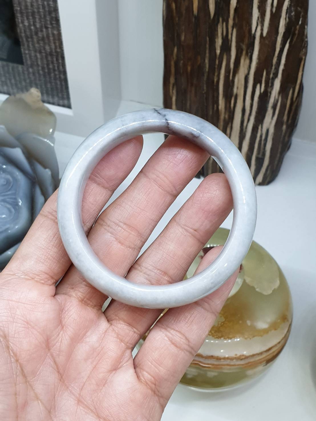 Gray Jade Everyday Bangle S54.5 Ashy Tone Type A Natural Myanmar Jadeite