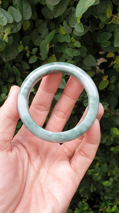 Jade Bangle S54 Type A Myanmar Natural Jadeite Marbled Bluish Green
