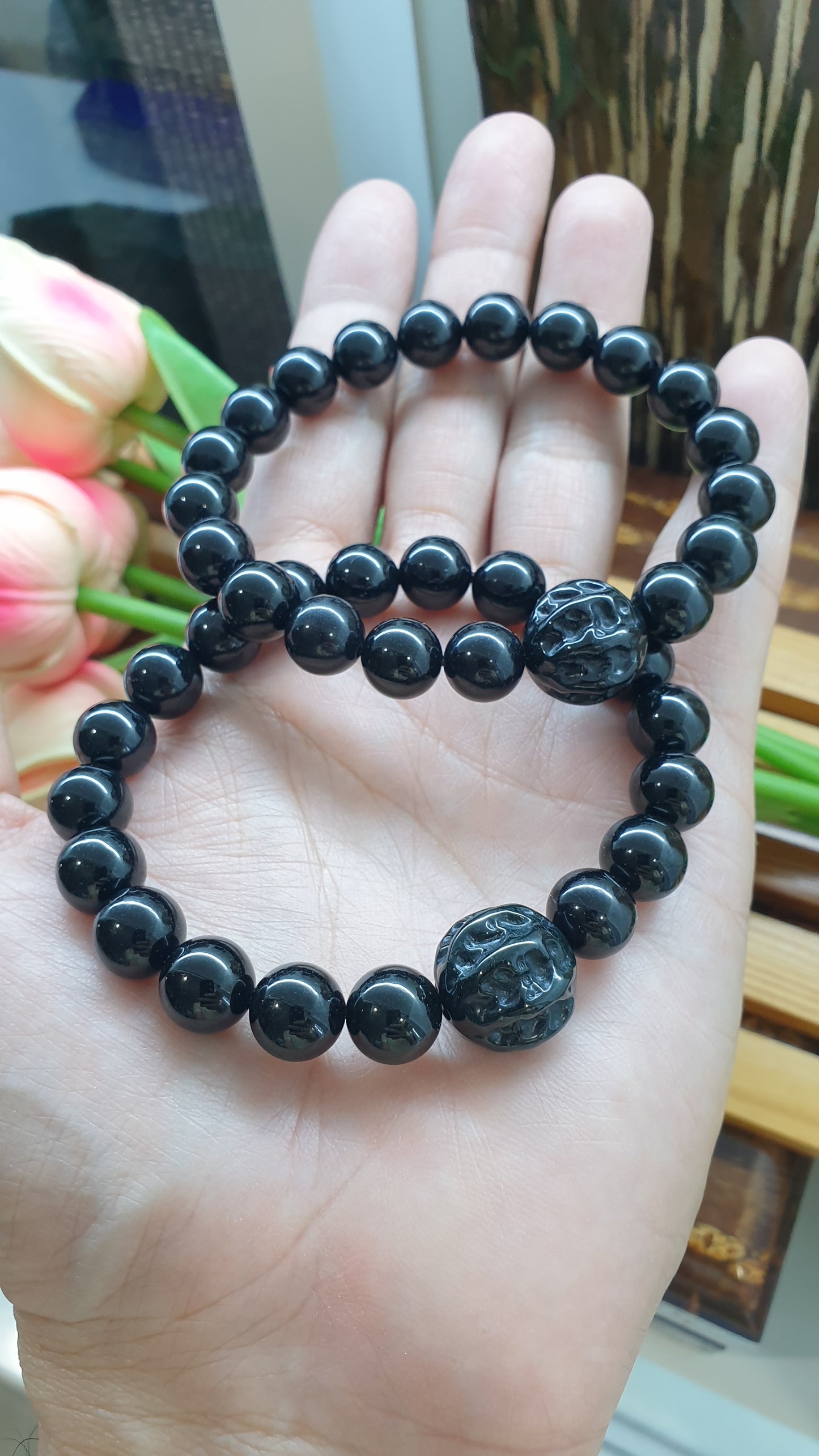 Black Jade Bodhi Wisdom Bracelet 17cm Type A Natural Burma Jadeite 10mm Beads