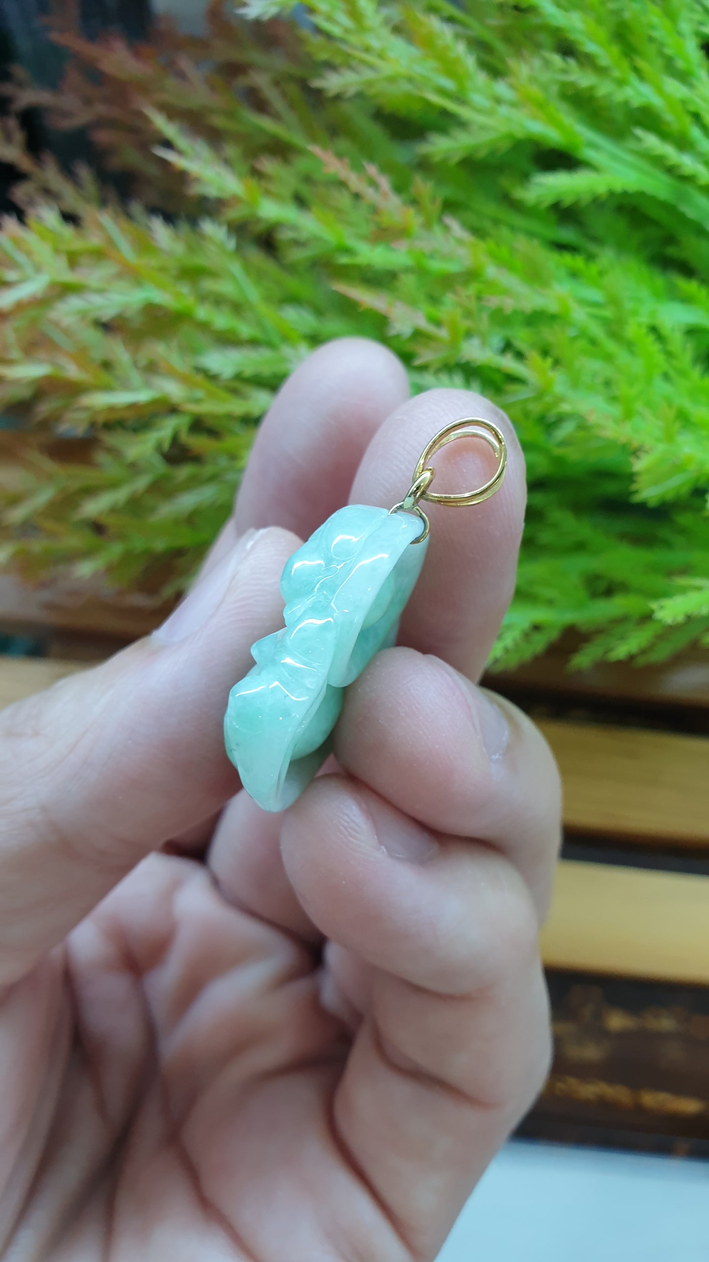 14K Solid Gold Jade Budai Prosperity Pendant Type A Natural Soft Green Jadeite