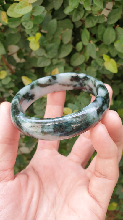 Jade Vintage Bangle S59 Black Moss Green Fei Cui Type A Myanmar Jadeite