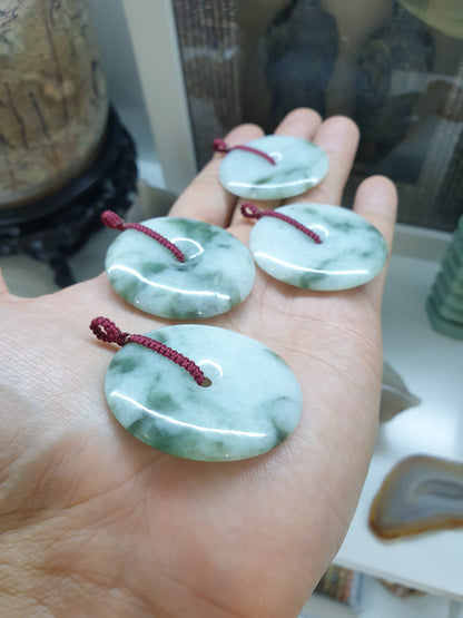 Jade Ping An Kou Pendant (4 cm) | Fei Cui - Type A Jadeite | Handwoven Thread Bail