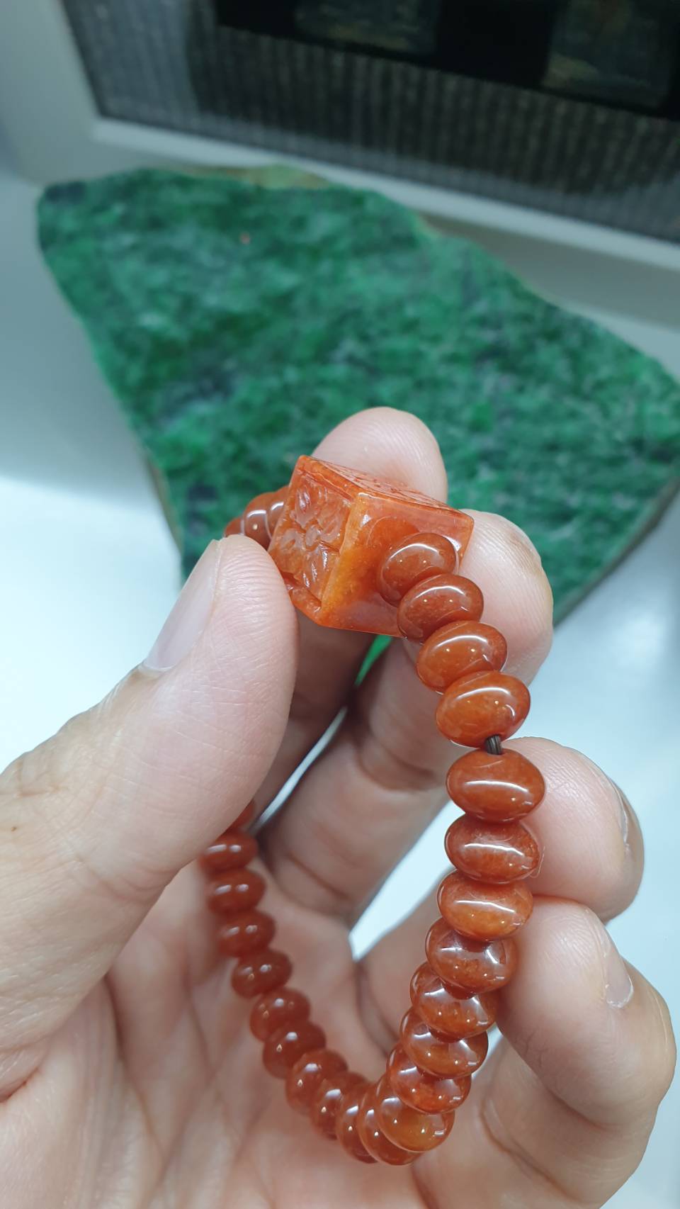 Red Jade Abacus Beads Prosperity Bracelet 16cm Natural Myanmar Jadeite