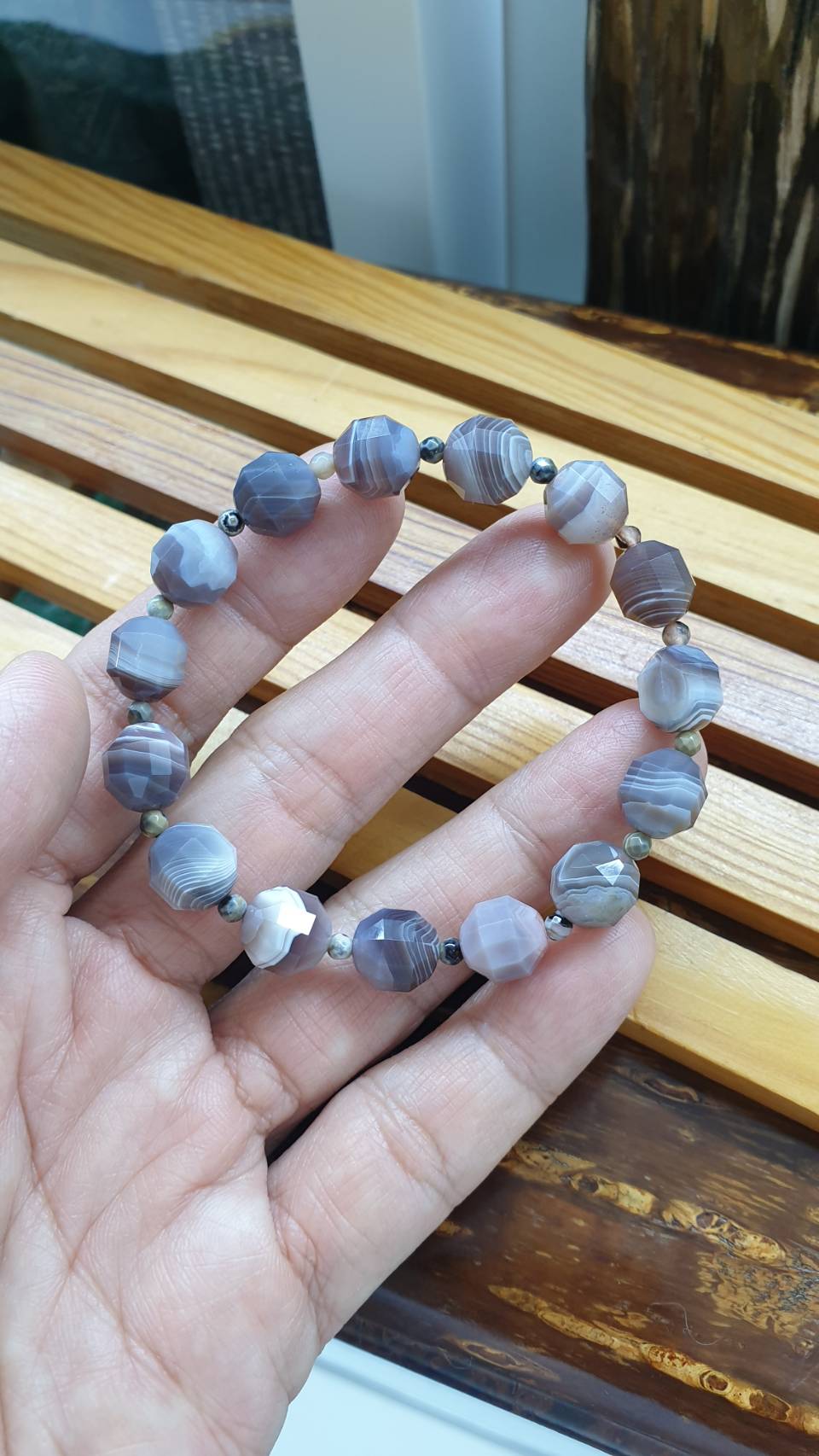 Chic Onyx Bracelets 16 cm - Natural Gemstone Faceted Beads 9 mm