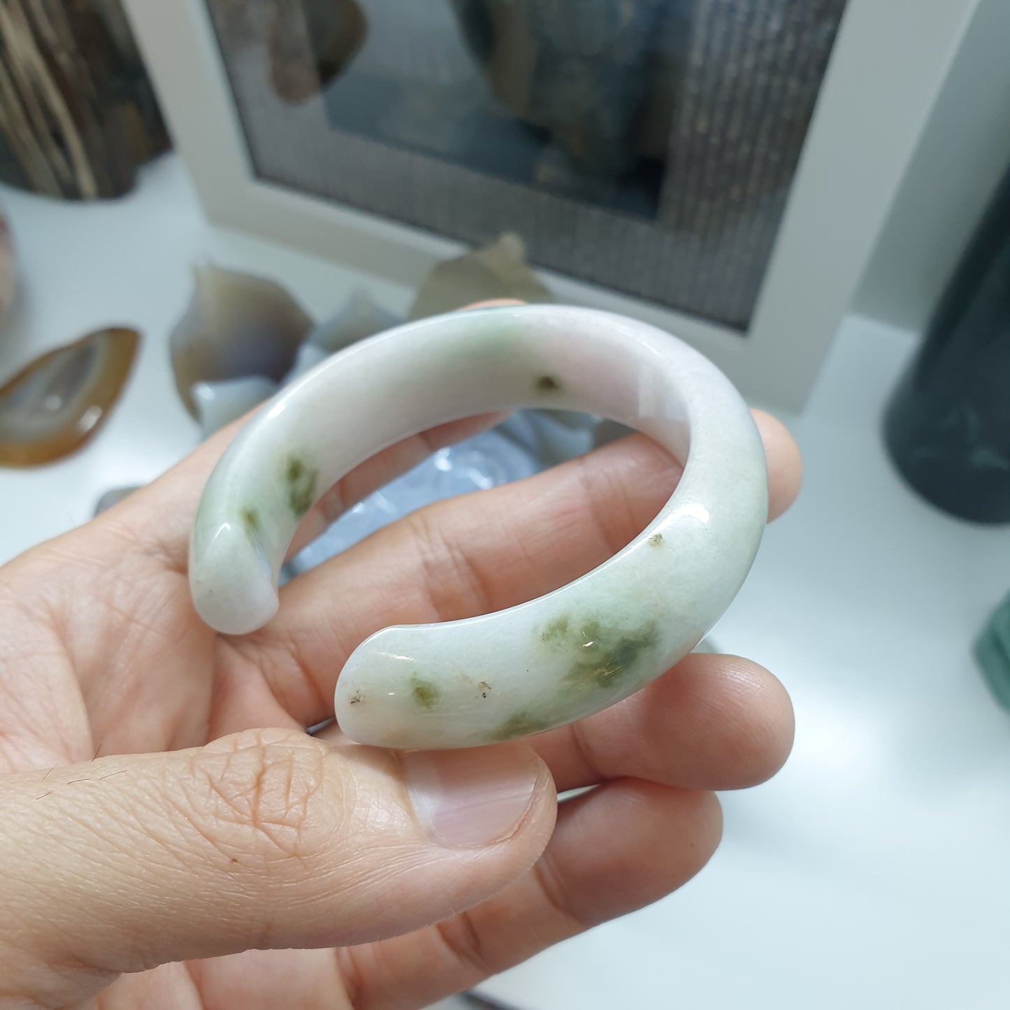 Jade Cuff Bangle Size 52 - 53 Type A - Natural Jadeite Smoky Green