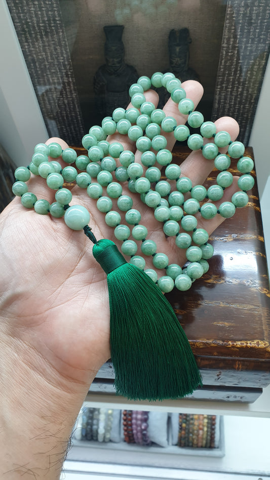 108 Jade Beads Japa Mala | Fei Cui - Type A Jadeite | Handcrafted Meditation Beads