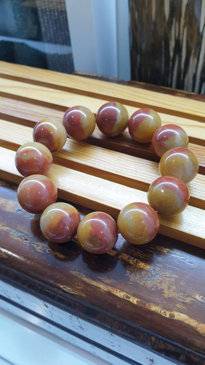 Red Yellow Jasper Two Tone Bracelet 18cm Natural Semiprecious Stone Beads