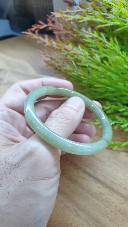 Jade Cylindrical Bangle S54 Slim Type A Myanmar Jadeite Natural Honey Green