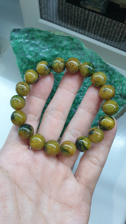Gent's Honey Brown Jade Bracelet 18cm Myanmar Fei Cui Type A Jadeite Beads
