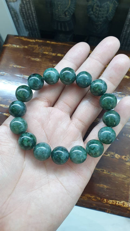 Gent's Style Marbled Green Jadeite Bracelet with 13.5mm Vintage Beads