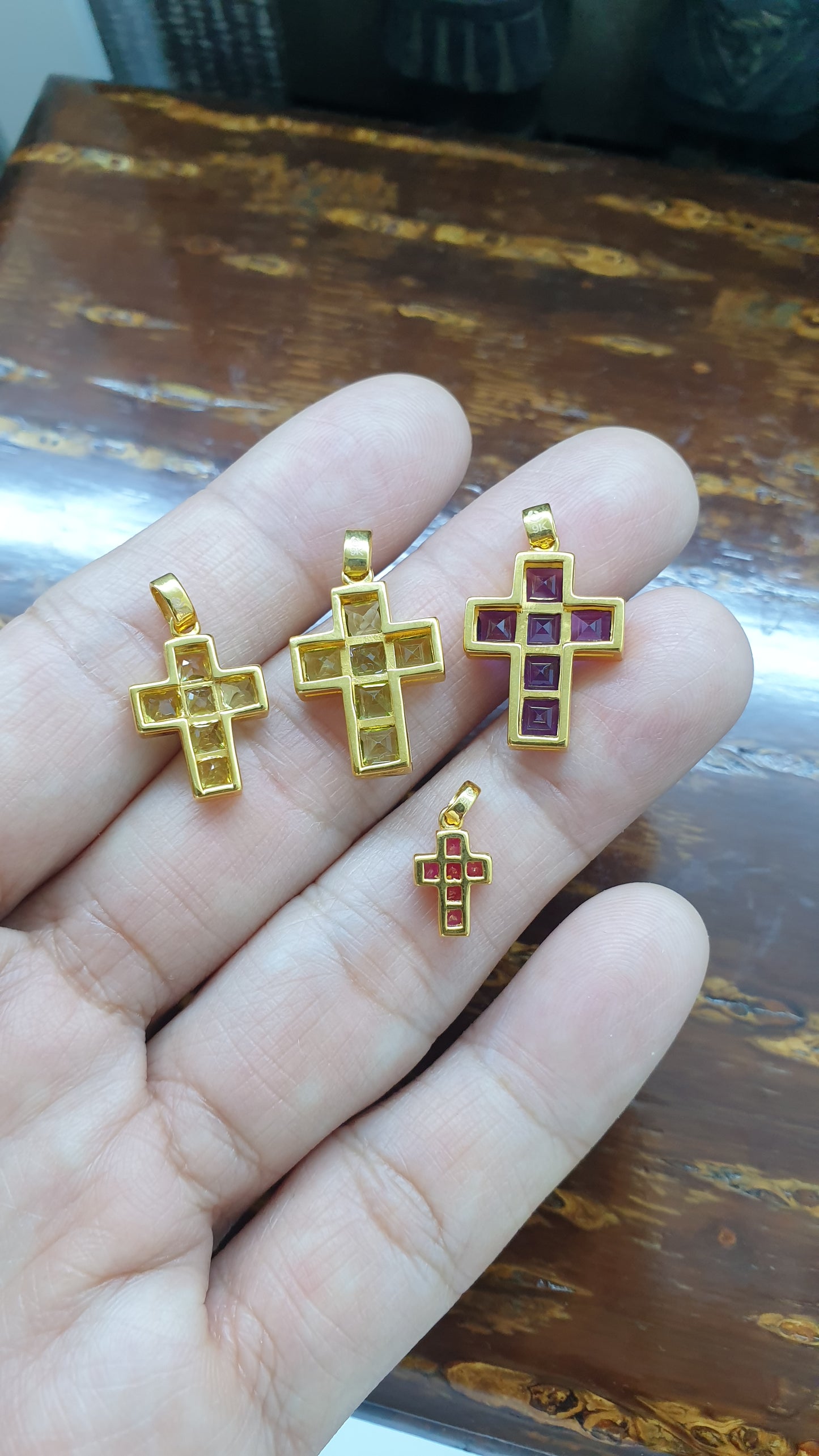 Gemstone Cross Pendant (Selection) | Solid 9K Gold Setting | Perfect Gift for Her 🎁