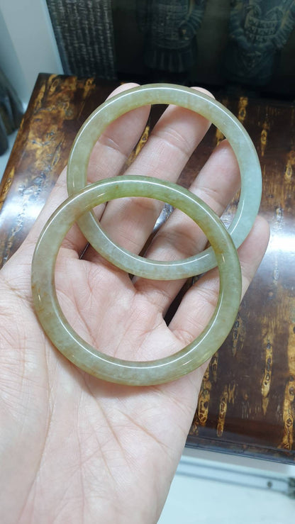 Honey Jade Cylindrical Bangles, Pair (Size 55 - 56) | Type A Natural Jadeite