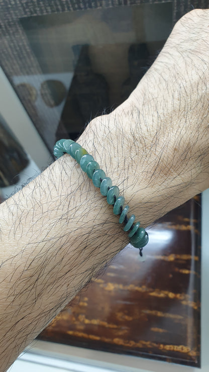 Blue Jade Ping An Kou Beads Woven Bracelet (Adjustable) | Fei Cui - Type A Jadeite |