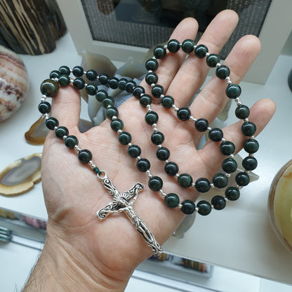 Jade Rosary Necklace 30inch - Black-Green Beads, Type A Natural  Jadeite