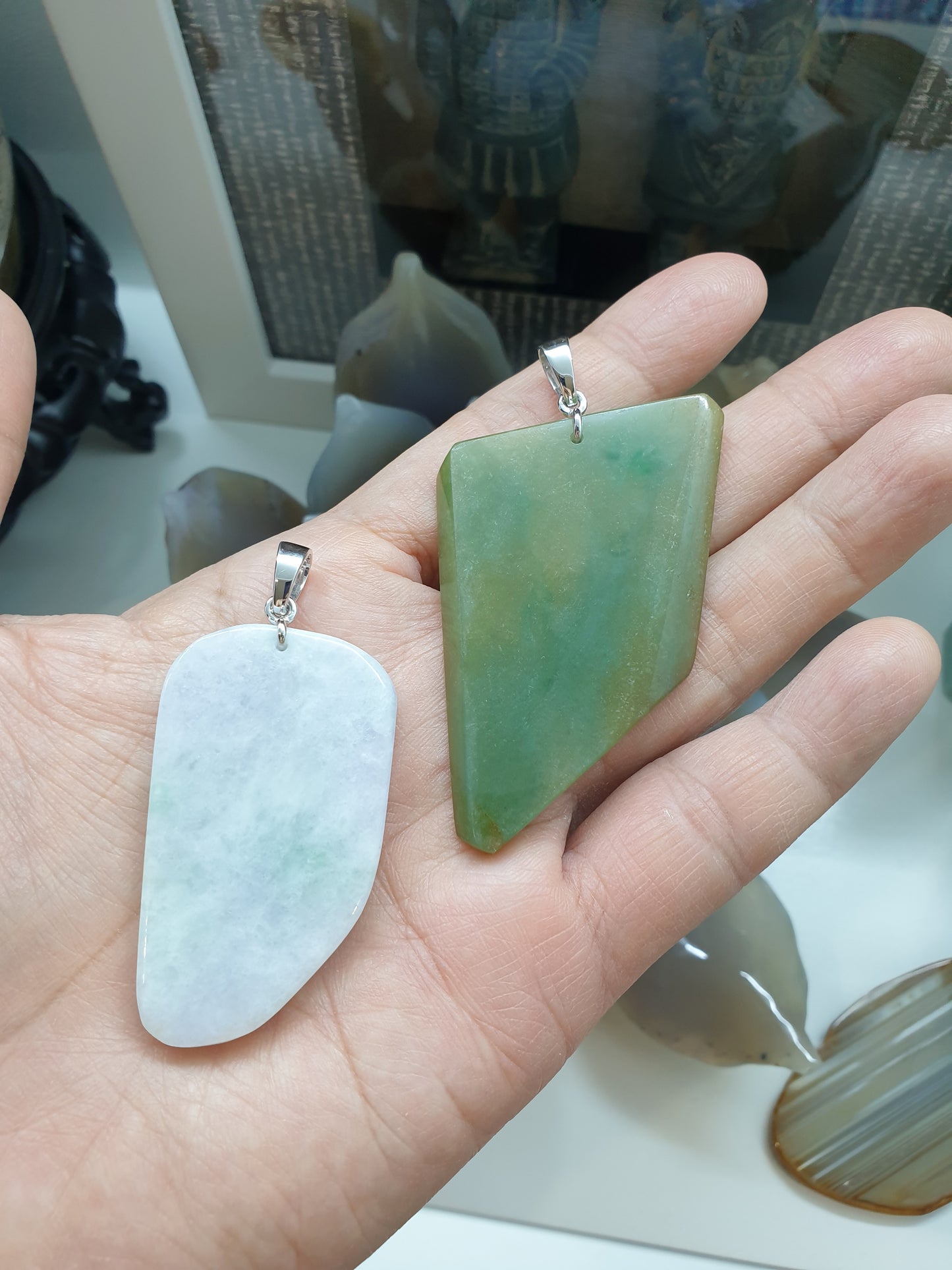 Natural Jadeite Dog Tag Pendant Sterling Silver - Honey Green or Lavender