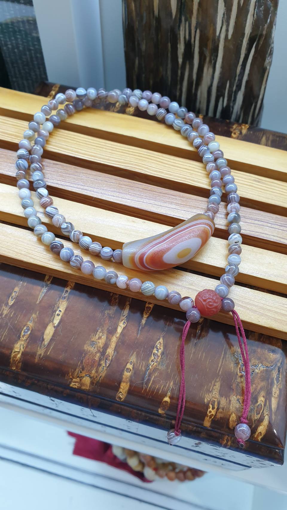 Onyx Dzi Beaded Necklace 26 inch  | Naturally Banded Gemstone Beads