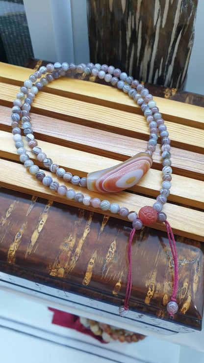 Onyx Dzi Beaded Necklace 26 inch  | Naturally Banded Gemstone Beads