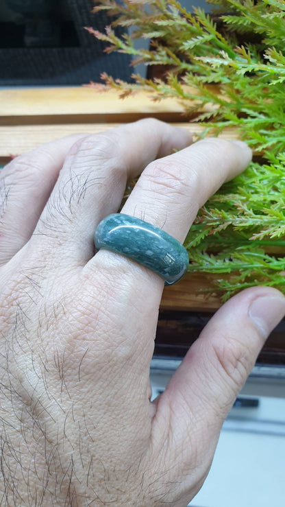Jade Wide Band 11.5US - 12.5US Type A Jadeite Natural Speckled Blue Green