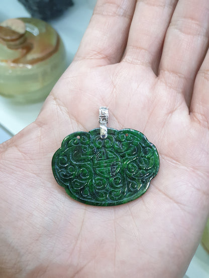 Jade Ru Yi - Dragon Pendant | 18K White Gold & Fei Cui - Type A Jadeite | His or Hers Statement Jewelry