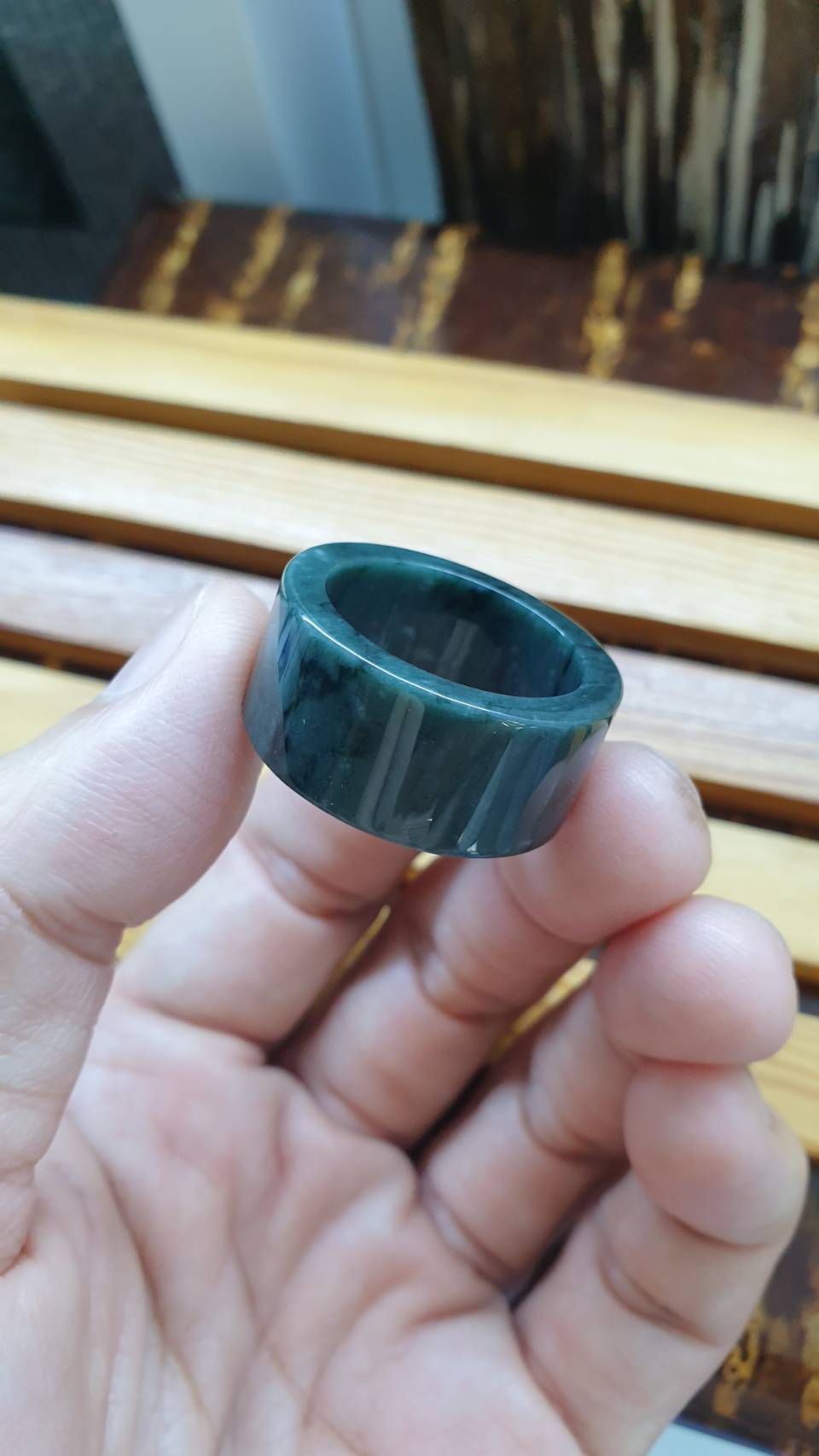 Jade Archer's Ring 12 US - Type A Natural Jadeite Gray Blue