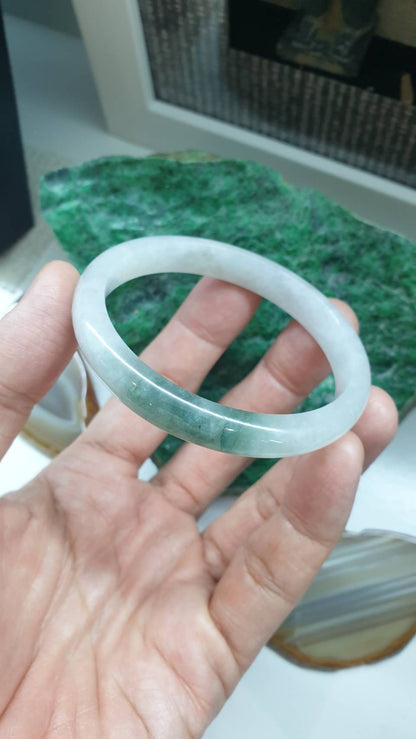 Jade Bangle S55.5 Fei Cui Myanmar Jadeite Type A Natural Green Two Tone
