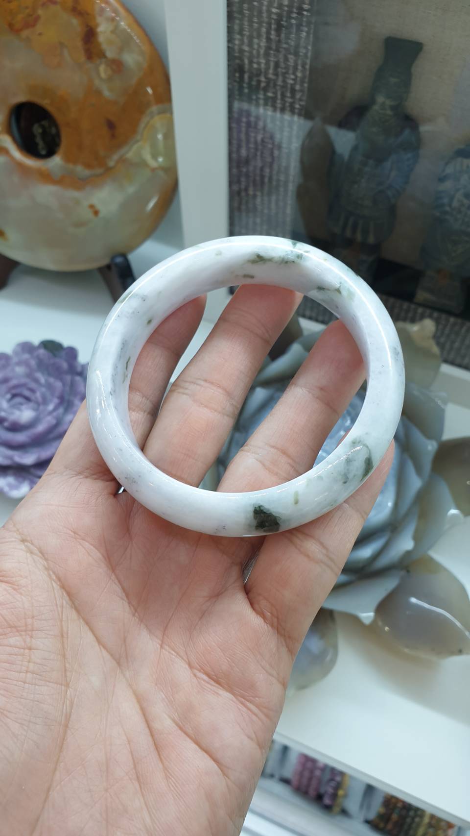 Moss in Snow Jade Everyday Bangle S63 Type A Natural Myanmar Jadeite