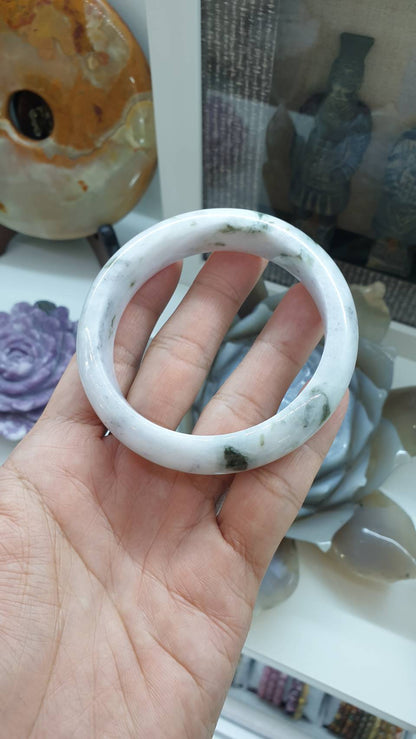 Moss in Snow Jade Everyday Bangle S63 Type A Natural Myanmar Jadeite