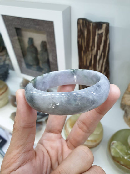 Gray Jade Bangle S54 Type A Myanmar Jadeite Natural Two Toned Everyday Bracelet